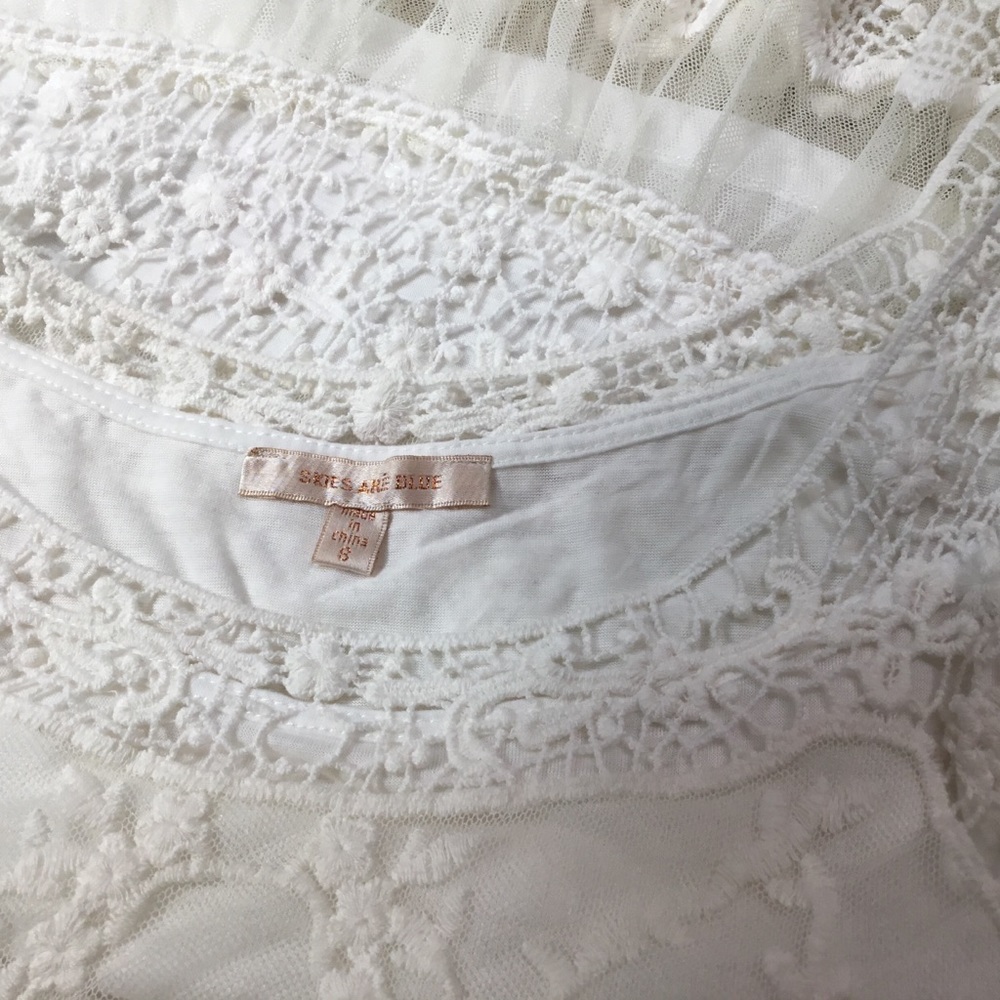 SKIES ARE BLUE WOMENS WHITE LACE & CROCHETED TOP S - Picture 12 of 13